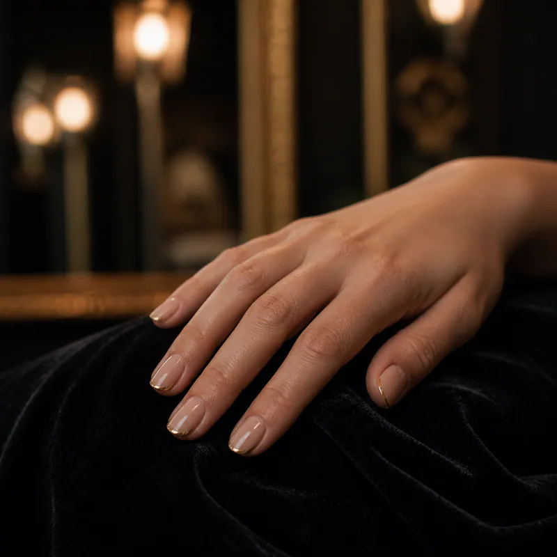 Champagne-gold micro-French manicure